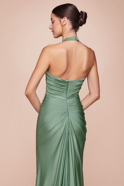 Halter Sleeveless Split Mermaid Long Prom Dress With Pleated BMBRIDE
