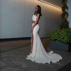 White Enchantment - Beaded Floral Mermaid Prom Dress with Crystal Details