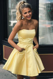 Lisa |A-Line Strapless Satin Homecoming Dress with Pockets BM bride
