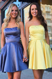 Lisa |A-Line Strapless Satin Homecoming Dress with Pockets BM bride