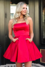 Lisa |A-Line Strapless Satin Homecoming Dress with Pockets BM bride