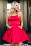 Lisa |A-Line Strapless Satin Homecoming Dress with Pockets BM bride