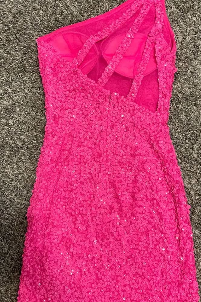 Glamorous One-Shoulder Sequined Sheath Homecoming Dress BM bride