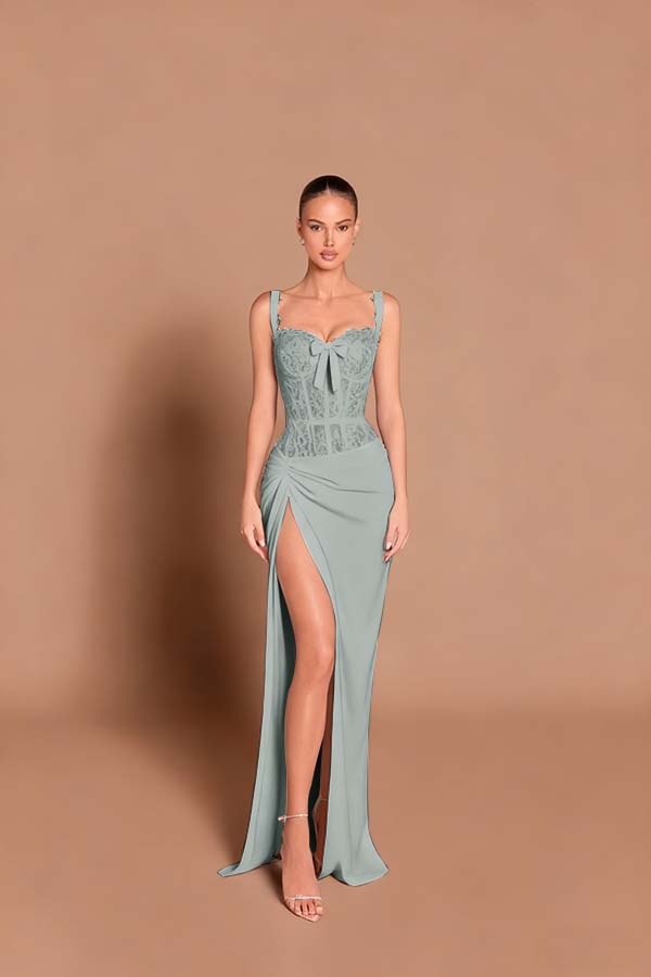 Spaghetti Strap Sleeveless Long Mermaid Prom Dress With Split BMBRIDE