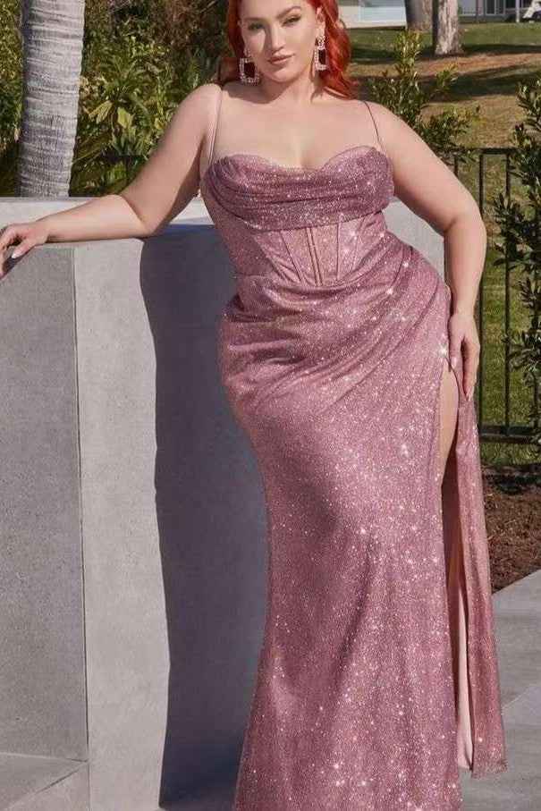 Rose Sequins Beautiful Sleeveless Prom Dress Split With Spaghetti Strap