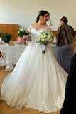 Glamorous A-line Floral Wedding Dress V-Neck Long With Lace BM bride