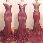 V-Neck Sequin Mermaid Evening Dress BM bride