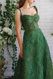 Emerald Green Strapless A-Line Evening Dress with Appliques BM bride