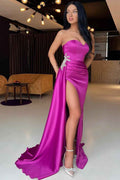 Purple Sweetheart Mermaid Split Sleeveless Long Prom Dress With Beadings