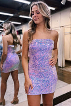 Glamorous Strapless Sequins Short Bodycon Homecoming Dress BM bride