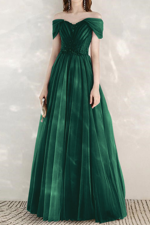 Elegant Infinity Tulle Off the Shoulder Sweetheart Long Prom Dress With Sequins BMBRIDE