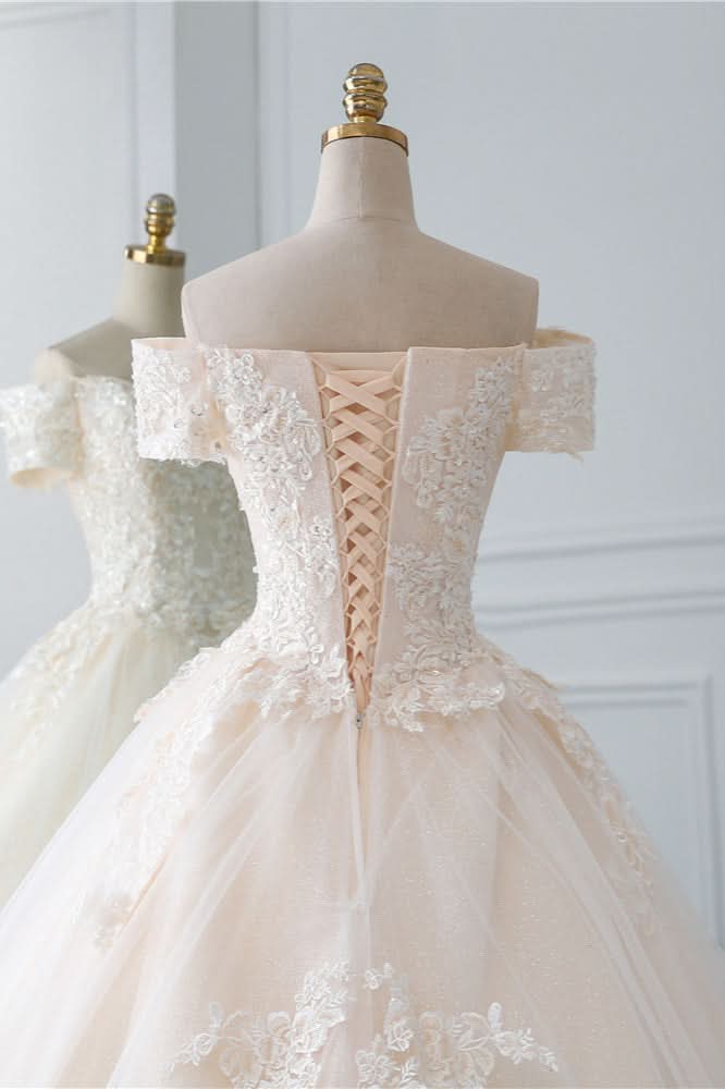Princess Off-the-Shoulder Tulle Wedding Dress with Lace Appliques BM bride