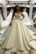 Elegant Long Sleeve Princess Sweetheart Satin Wedding Dress with Appliques BM bride