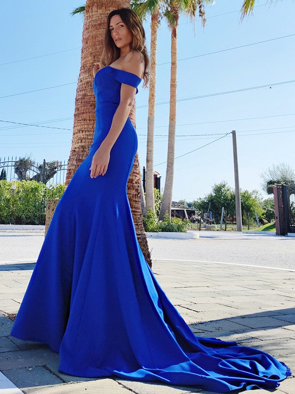 Mermaid Sweetheart Sleeveless Off the Shoulder Royal Blue Long Prom Dress