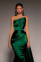 Chic Dark Green Strapless Sleeveless Mermaid Long Prom Dress With Pleated