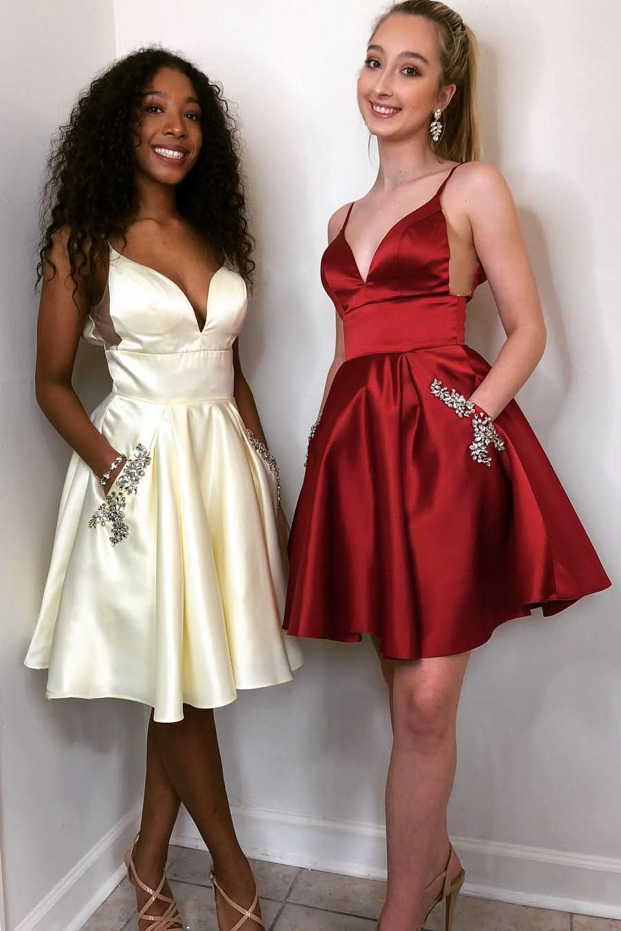 Trendy A-Line Satin Homecoming Dress with Practical Pockets BM bride