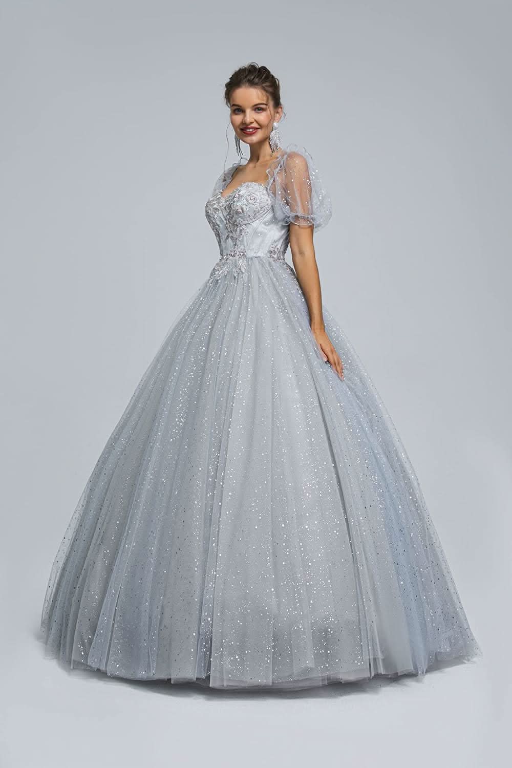 BMbride Women's Beading Sweetheart Ball Gown Tulle Layed Long Quinceanera Dress