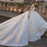 Chic Long Princess Sweetheart Wedding Dress with Floral Lace Appliques BM bride