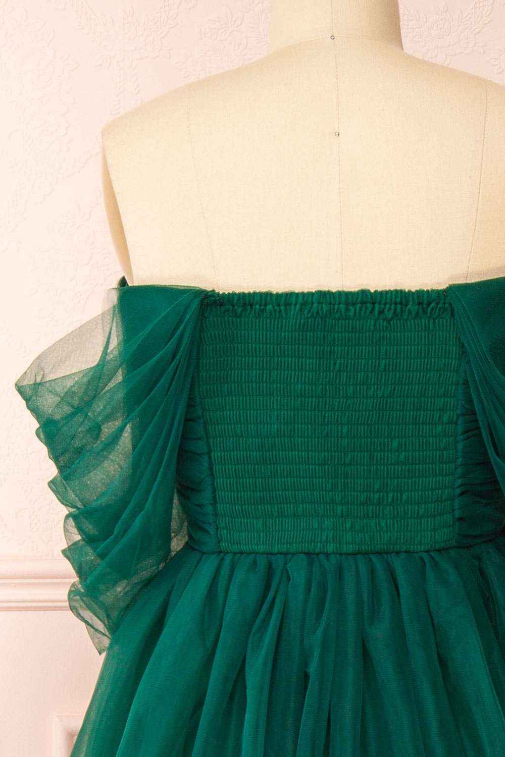 Charming Green Tulle Off the Shoulder Strapless Pleated A Line Cake Prom Dress