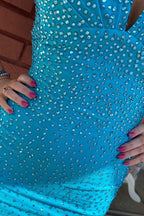 Sparkly Coral Beaded V-Neck Backless Tight Short Homecoming Dress Bmbride