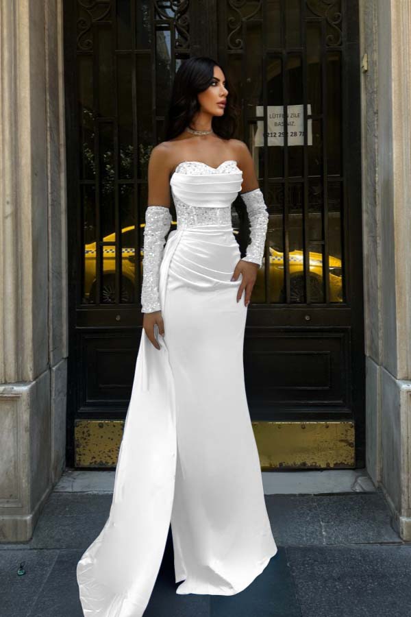 Sweetheart Strapless Sleeveless Long Mermaid Prom Dress With Pleated BMBRIDE