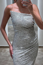 Luxurious Silver Strapless Prom Dress, Slimming Sweep Mermaid BM bride