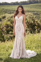 Loyeloy Women's Wedding Dresses for Bride 2025 Sexy V Neck Slit Lace Bridal Wedding Gowns for Bride YJ010