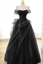 Tulle Off the Shoulder Sleeveless Long Prom Dress With Appliques BMBRIDE