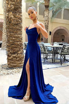 Royal Blue Spaghetti-Straps Mermaid Evening Dress with Split BM bride