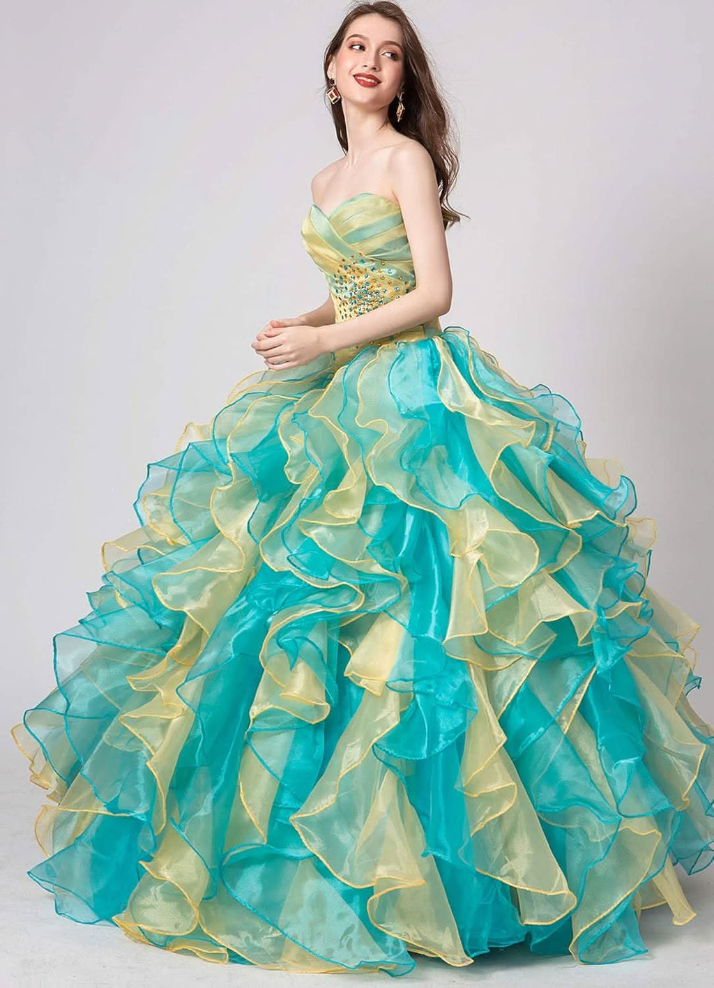 BMbride Women's Beading Sweetheart Ball Gown Tulle Layed Long Quinceanera Dress
