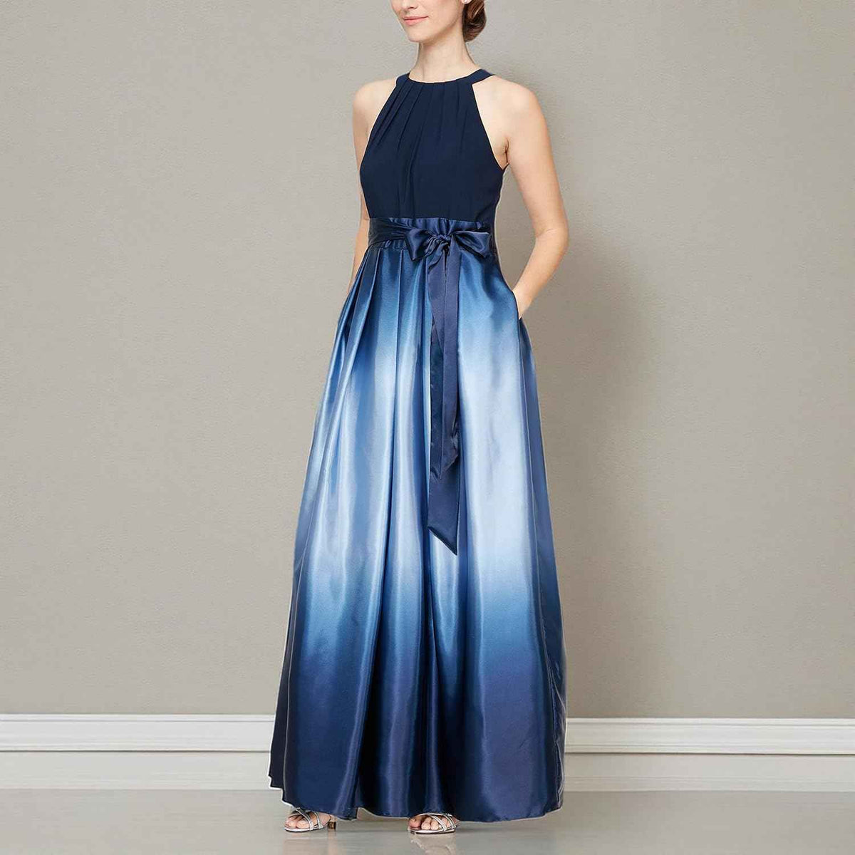 Women's Long Satin Mother of The Bride Dress with Pockets, Formal Party Gown (Petite and Regular Sizes) Bmbride