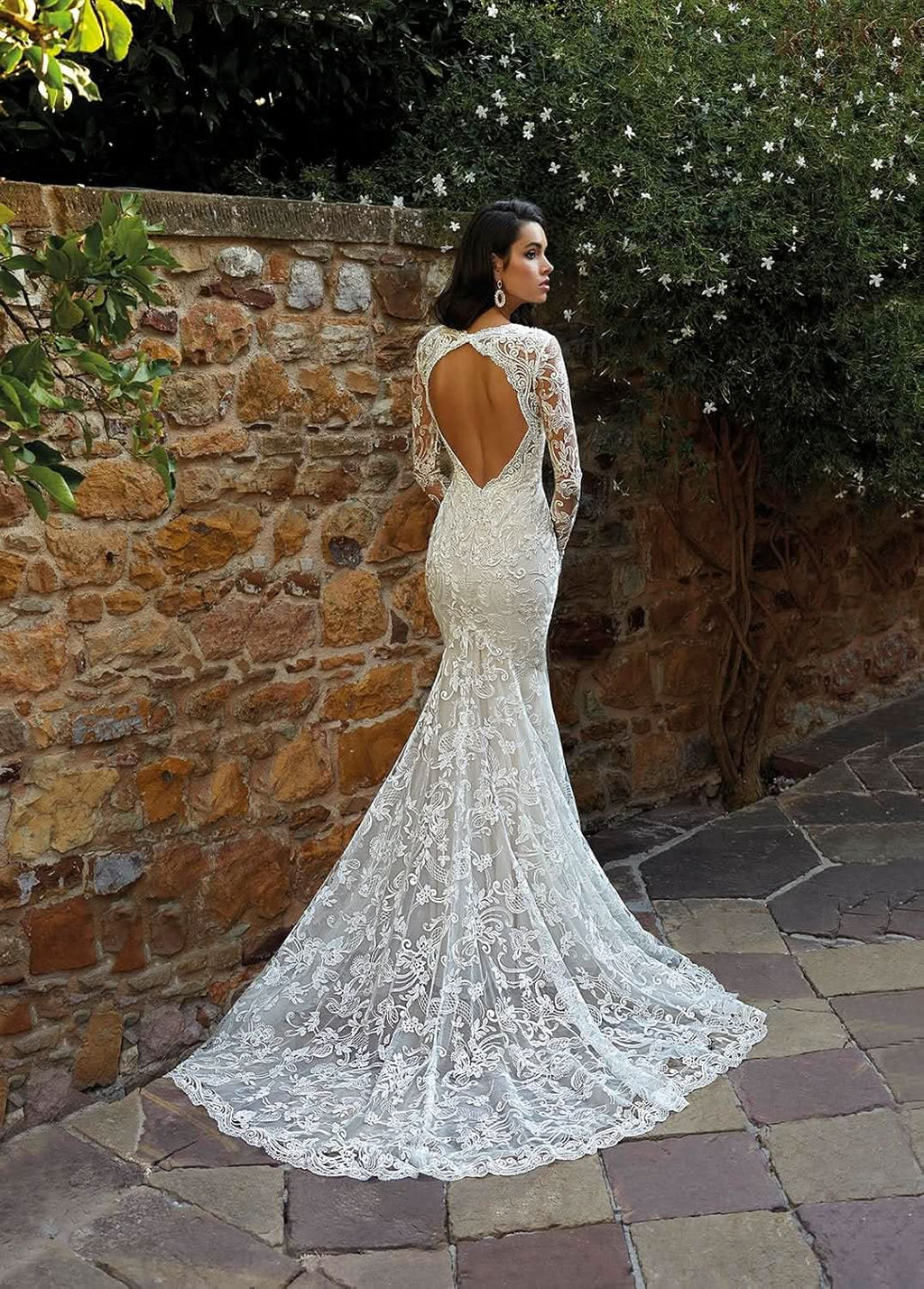 Loyeloy Women's Wedding Dresses for Bride 2025 Sexy V Neck Slit Lace Bridal Wedding Gowns for Bride YJ010