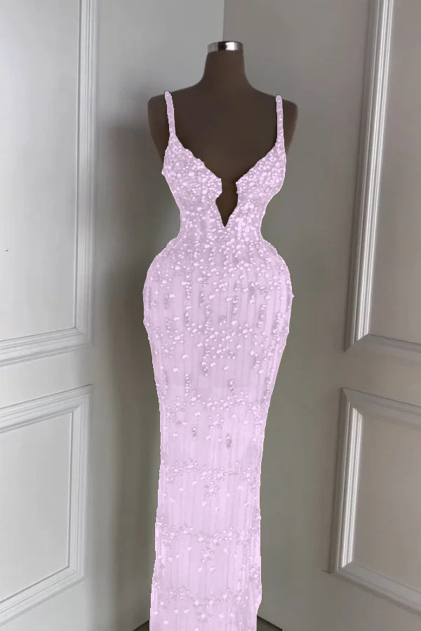 Spaghetti Strap Sleeveless Long Mermaid Prom Dress With Beading