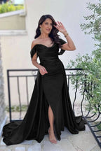 Dark Green Off-the-Shoulder Sweetheart Mermaid Prom Dress with Split and Long Ruffles BM bride