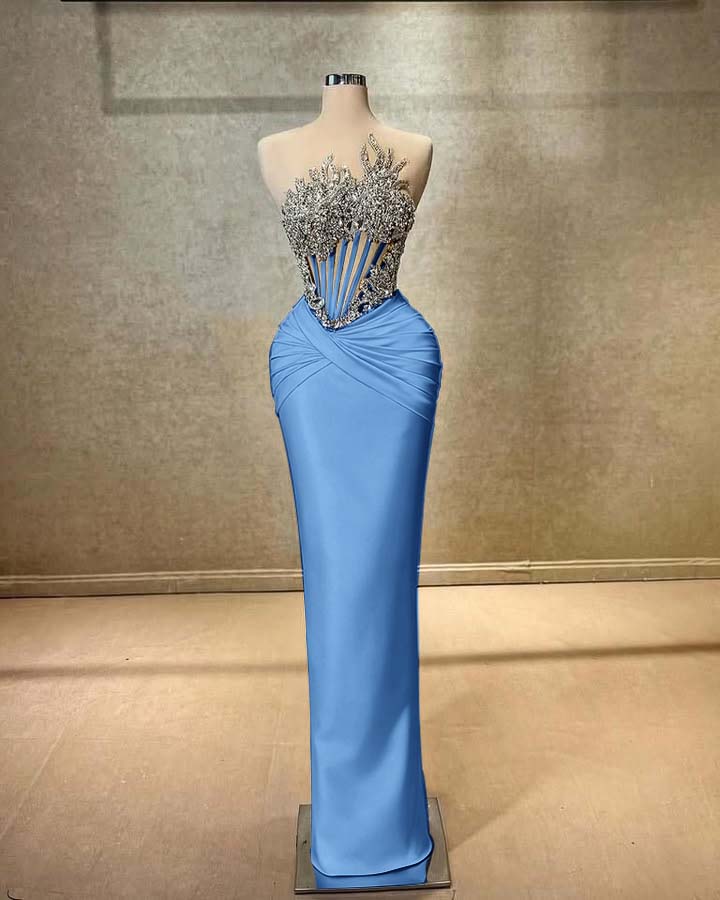 Strapless Sleeveless Long Mermaid Prom Dress With Beading Pleated BMBRIDE