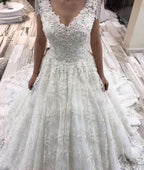 A-Line Tulle Off-the-Shoulder Long Wedding Dress With Lace Appliques BM bride
