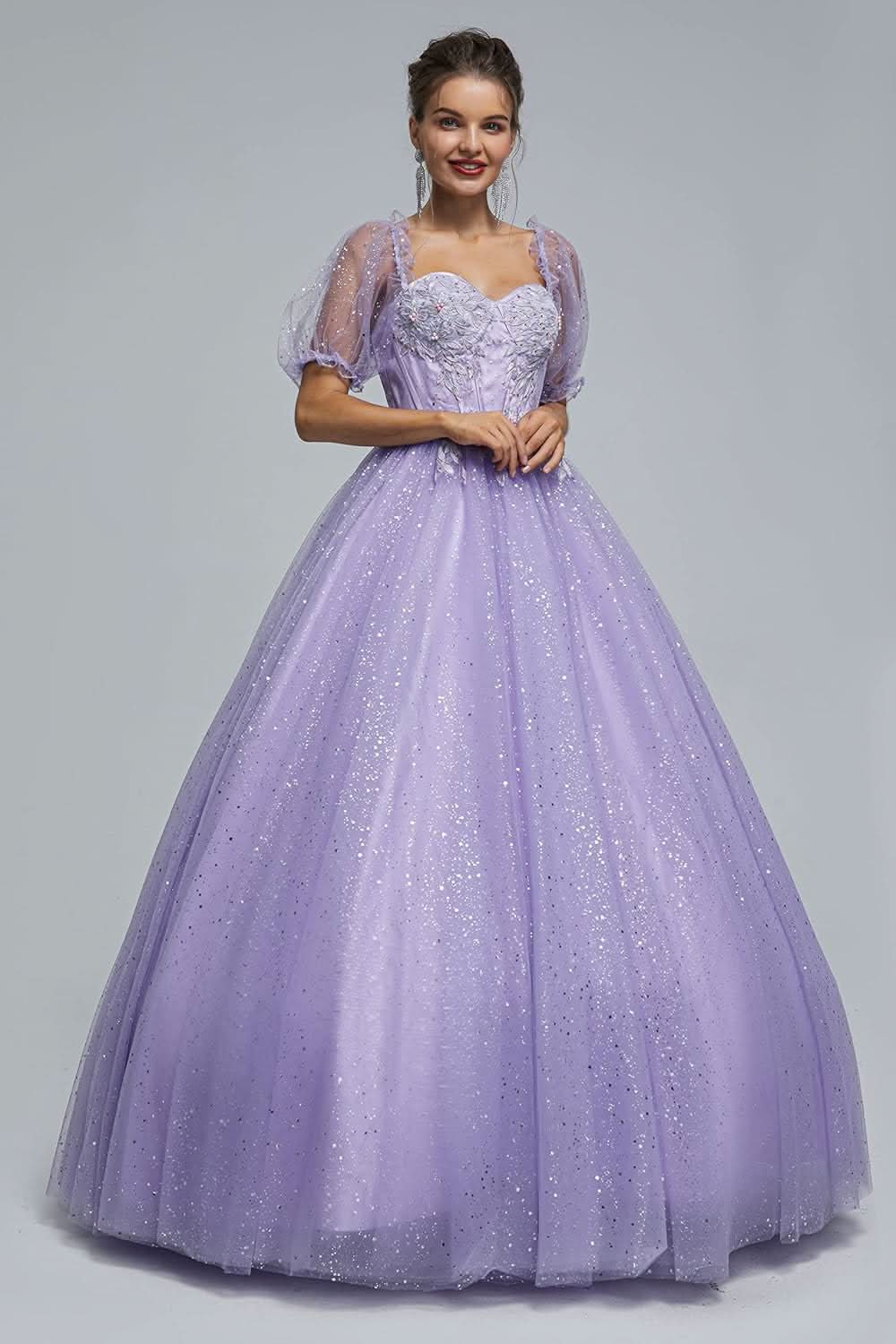 BMbride Women's Beading Sweetheart Ball Gown Tulle Layed Long Quinceanera Dress