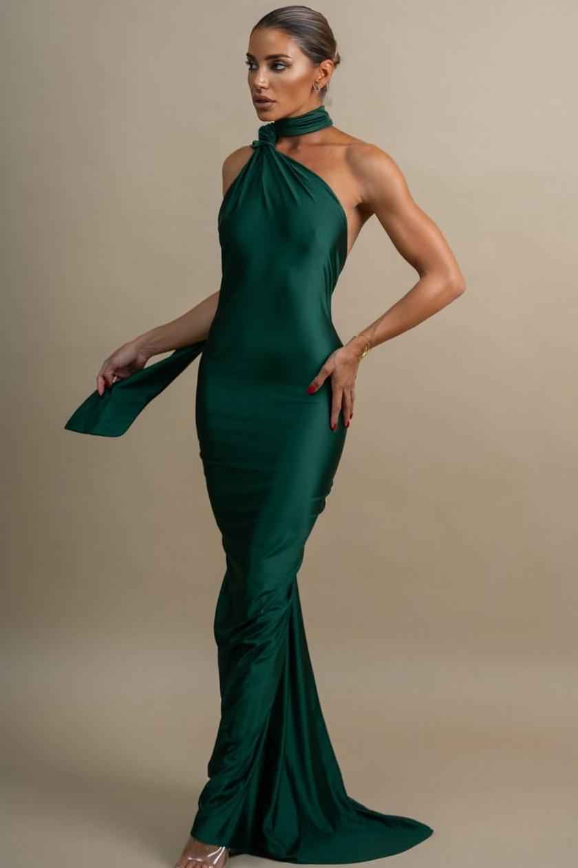 Halter Backless Sleeveless Mermaid Long Prom Dress With Ruffles