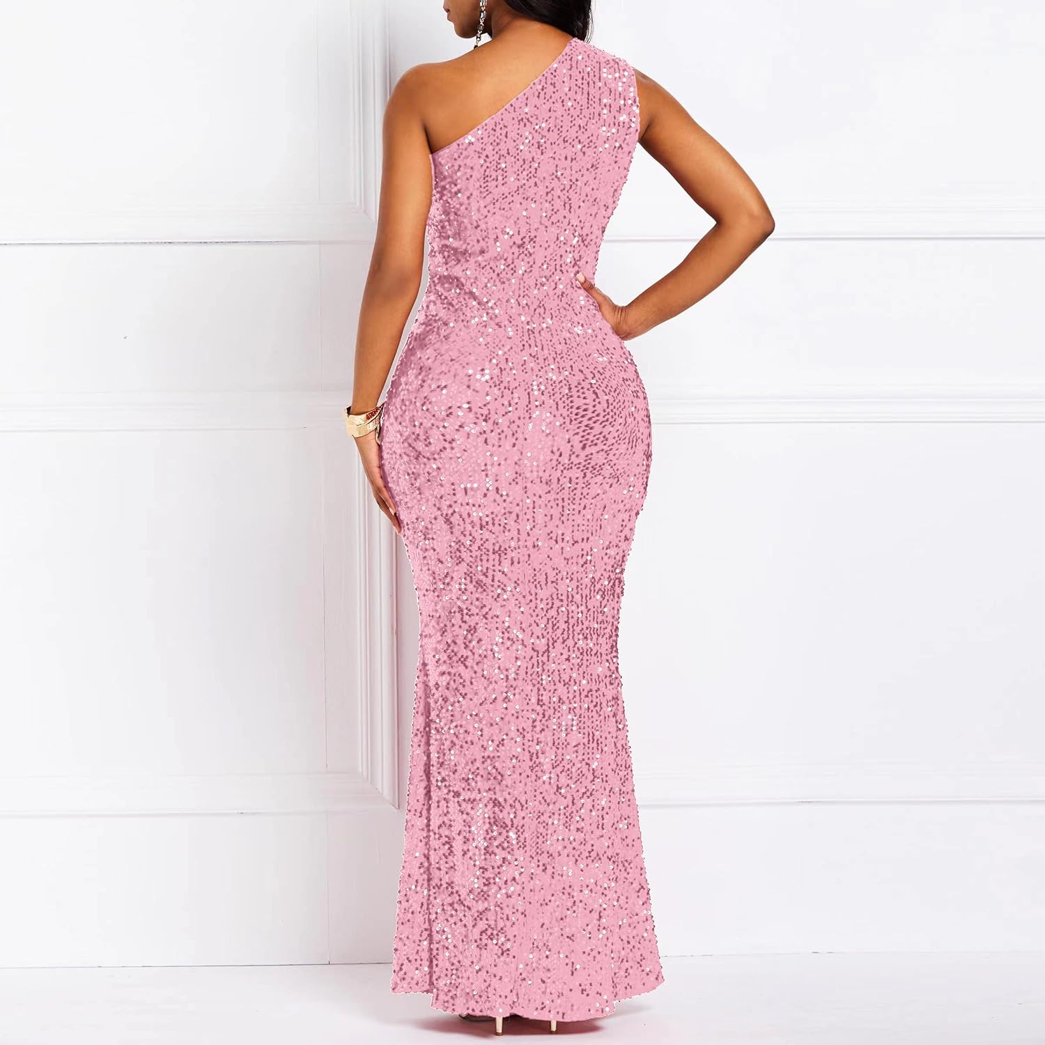 Sequins Fashion Sleeveless Oblique Collar Mermaid Women's Maxi Dress Bodycon Dress Party Dress
