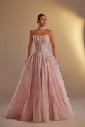 Strapless Sleeveless Long A Line Prom Dress With Pleated Beading