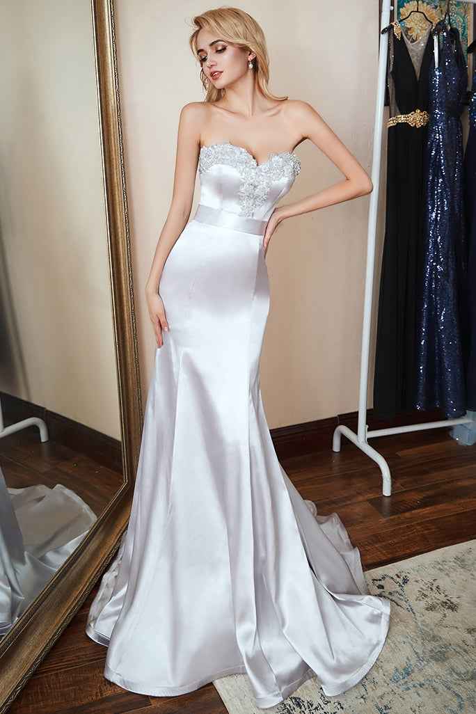 Charming Appliques Mermaid Strapless Sleeveless Sweetheart Prom Dress Long