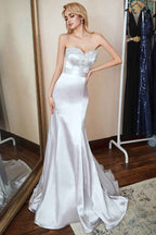 Charming Appliques Mermaid Strapless Sleeveless Sweetheart Prom Dress Long