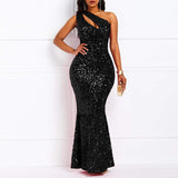 Sequins Fashion Sleeveless Oblique Collar Mermaid Women's Maxi Dress Bodycon Dress Party Dress