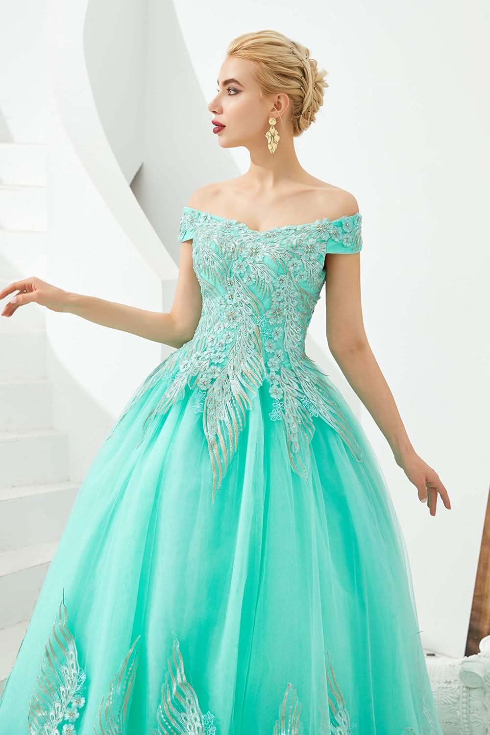 BMbride Women's Beading Sweetheart Ball Gown Tulle Layed Long Quinceanera Dress
