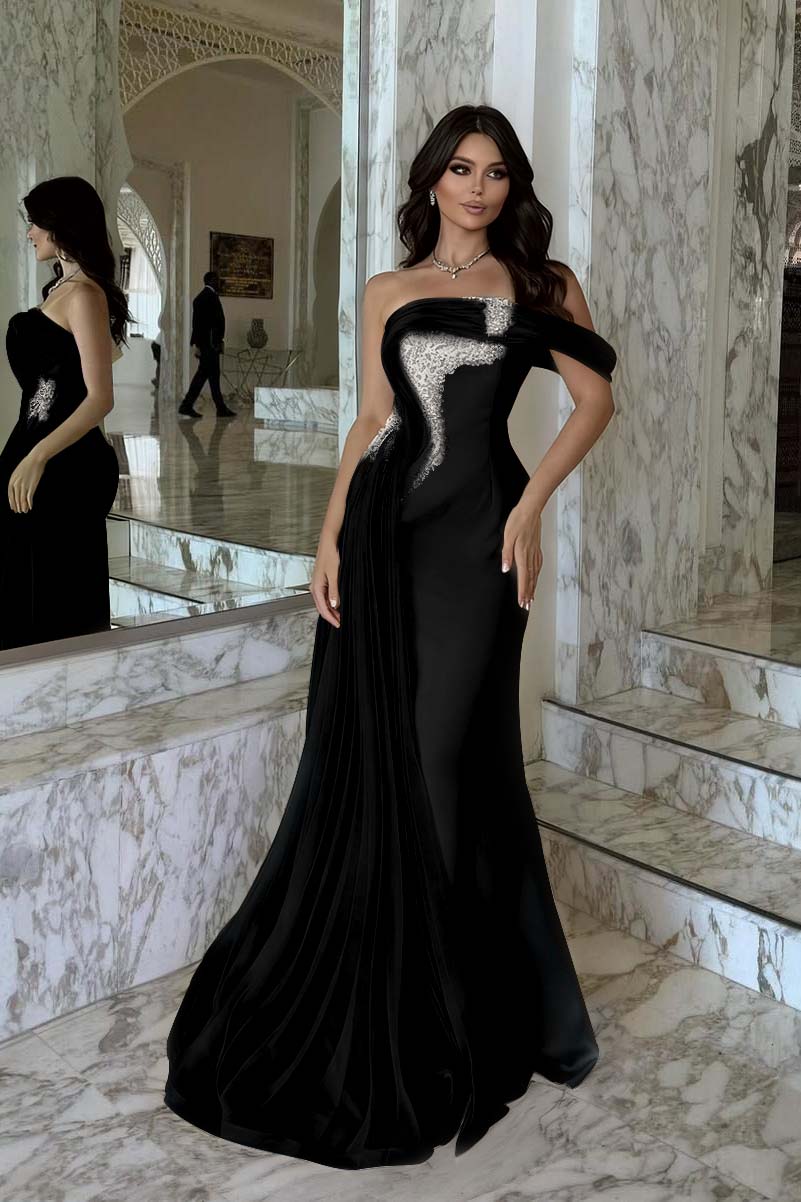 One Shoulder Sleeveless Long Mermaid Prom Dress With Beading BMBRIDE