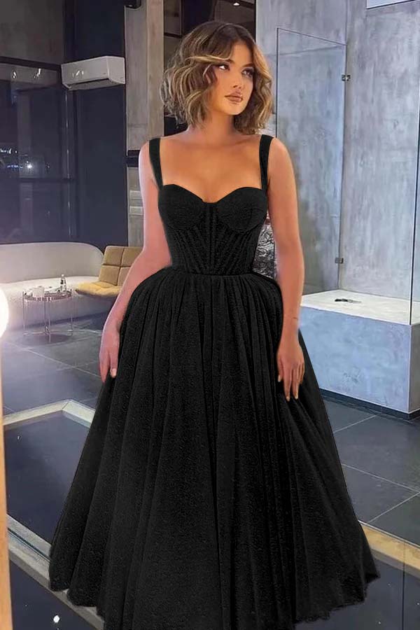 Gorgeous Spaghetti Strap Sweetheart Sequins Prom Dress With Tulle BMBRIDE