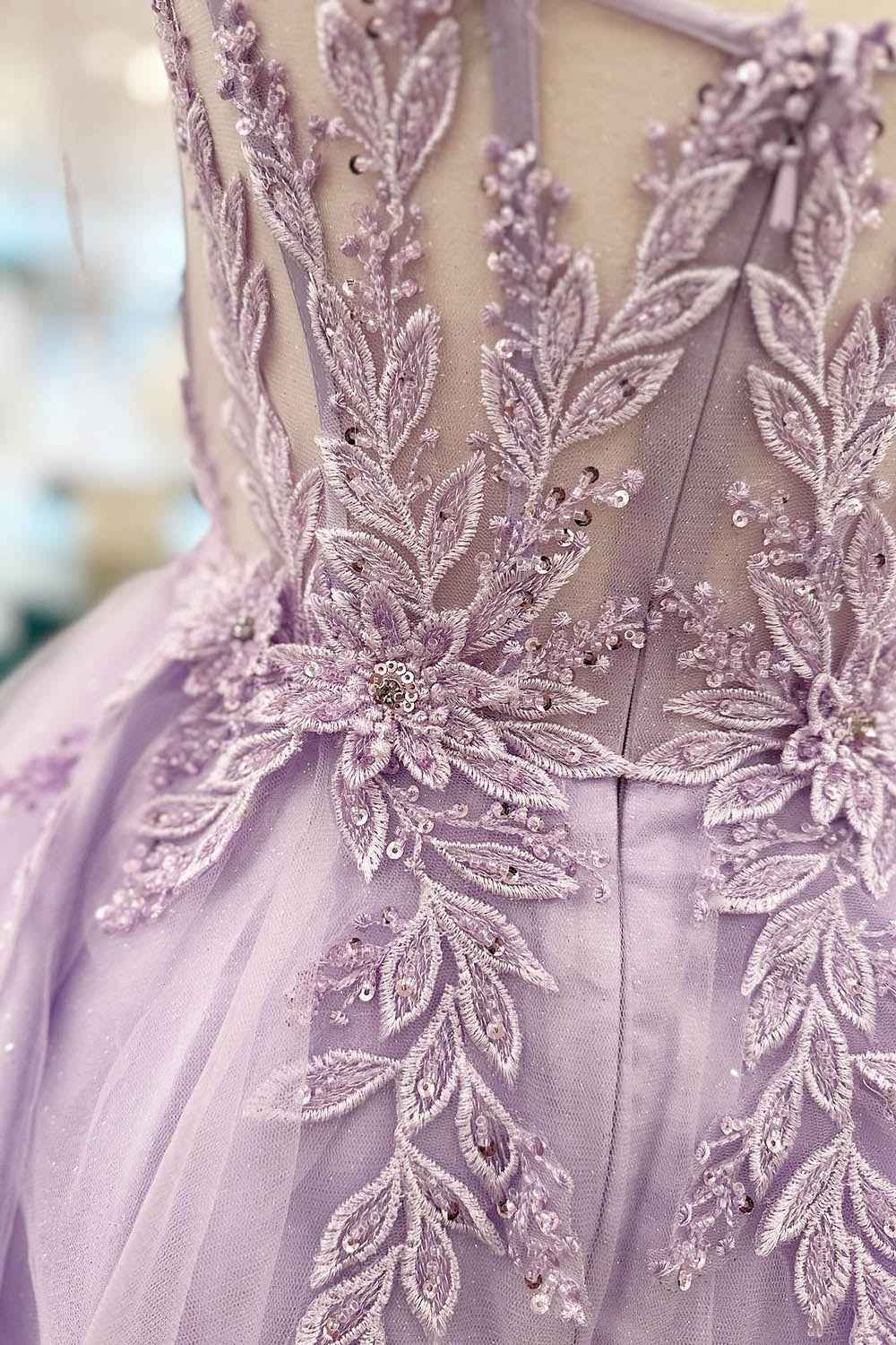 Purple Corset A-Line Tulle Short Flower Homecoming Dress with Lace Bmbride