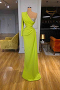 Mermaid One Shoulder Elegant Sequins Pleated Prom Dress With Long Sleeve