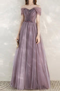 Elegant Infinity Tulle Off the Shoulder Sweetheart Long Prom Dress With Sequins BMBRIDE