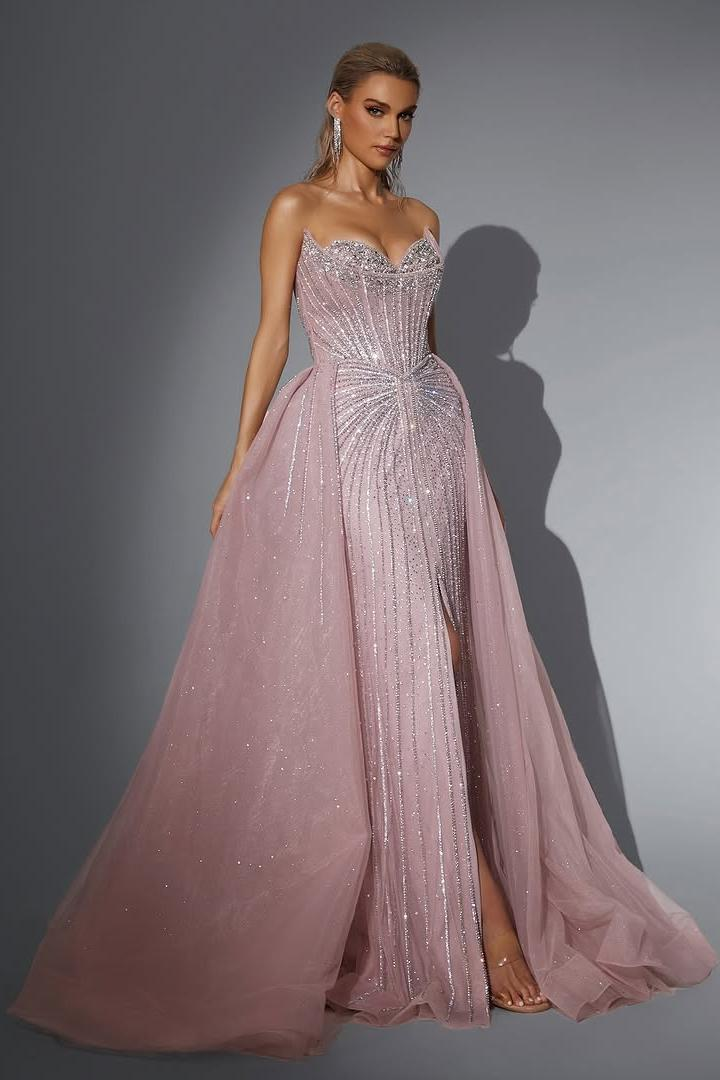 Strapless Sleeveless Long Mermaid Prom Dress With Split Sequins